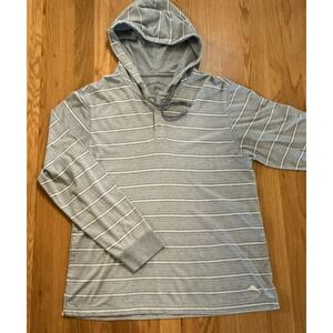Tommy Bahama M Striped Hoodie Lightweight Henley Pullover Cotton Modal Gray